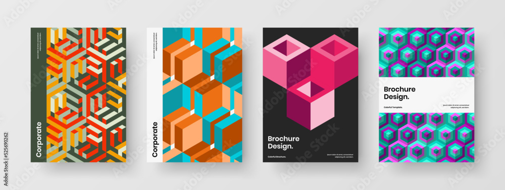 Simple company cover vector design concept bundle. Fresh geometric pattern corporate identity layout collection.