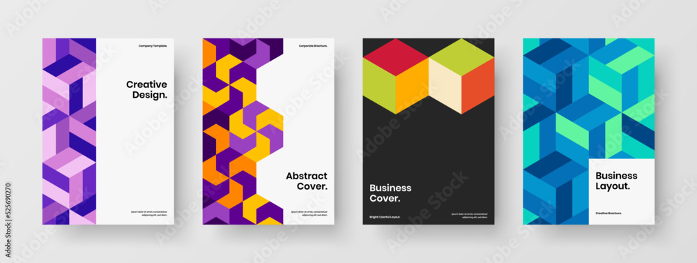Trendy mosaic tiles brochure template collection. Isolated flyer A4 vector design concept bundle.