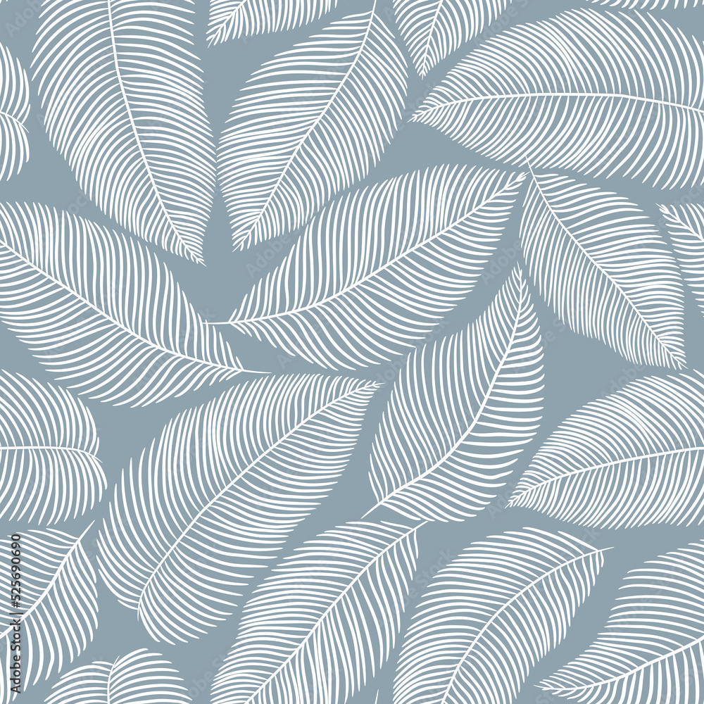 seamless floral abstract background with  leaves drawn by thin lines. Green and white, monochrome