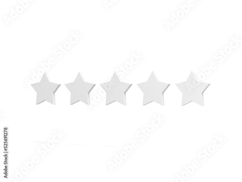 Five star rating. Customer feedback. Five stars isolated on white background. 3d illustration.