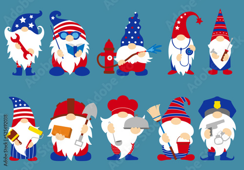 American patriotic labor gnomes. Independence Day. Labor Day