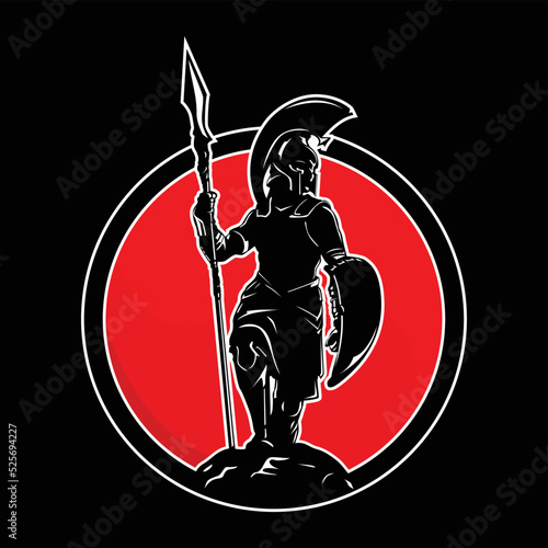 Vector silhouette illustration of a spartan warrior carrying a spear