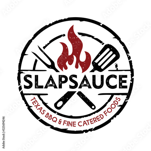BBQ and grill vector logo illustration in rustic style