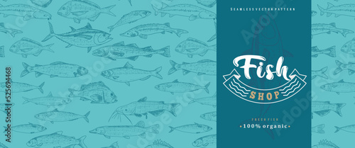 Fish label with seamless pattern
