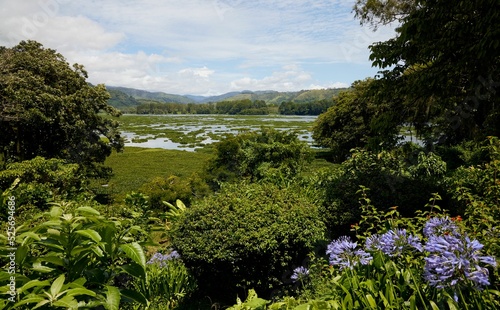 View of the Costa Rica lake surrounded by beautiful nature in Orosi photo