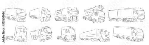 10 LKW Trucks | Lastkraftwagen Laster Lorry Zeichnung Lineart photo