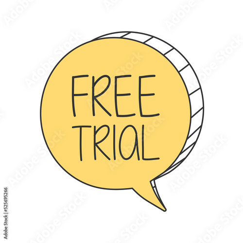 Free trial yellow cartoon, hand draw speech bubble