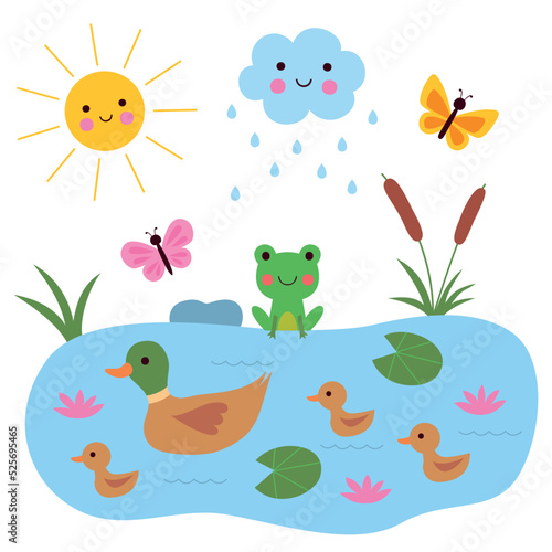 Summer pond, vector illustration © lattesmile
