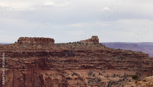 Scenic American Landscape and Red Rock Mountains in Desert Canyon. Spring Season. Canyonlands National Park. Utah, United States. Nature Background.