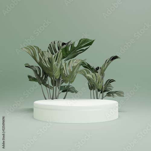 3D Podium with Tropical Leaf