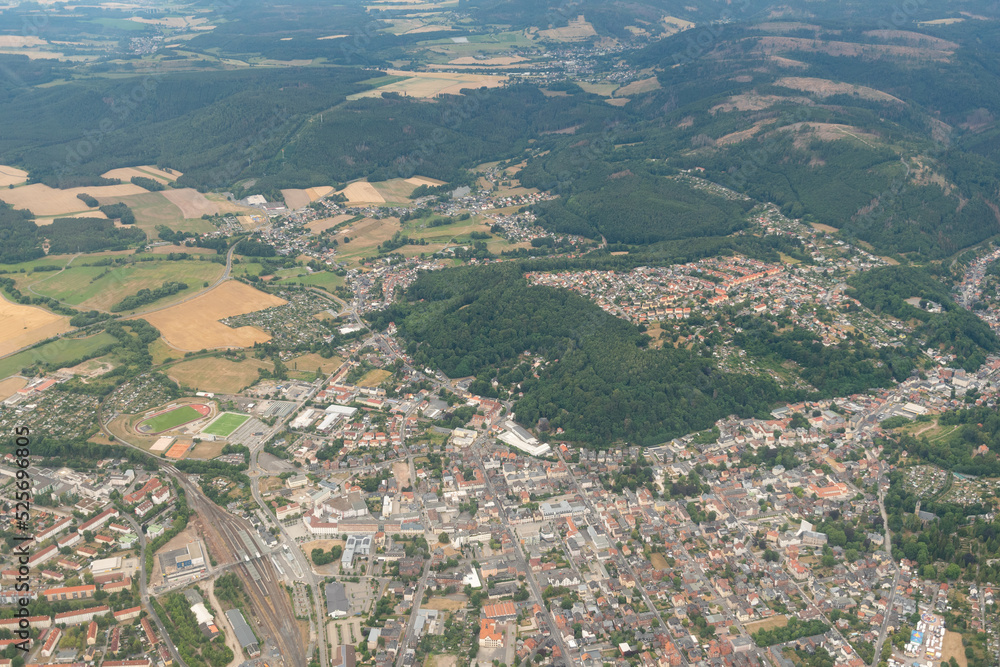 View over the city of Sonneberg in Germany from above