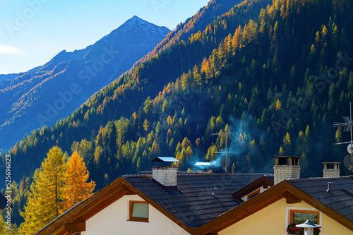 Cottage houses autumn Alps ...