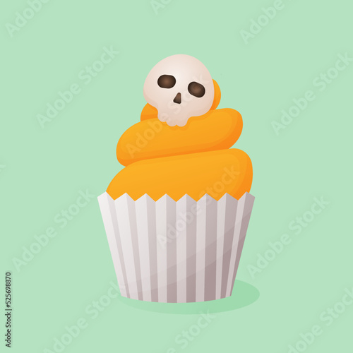 A little pumpkin cupcake for Halloween. Children's sweets, sweets or treats. Vector illustration