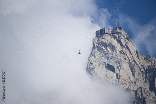 Aiguille du Midi cable car emerging from the fog