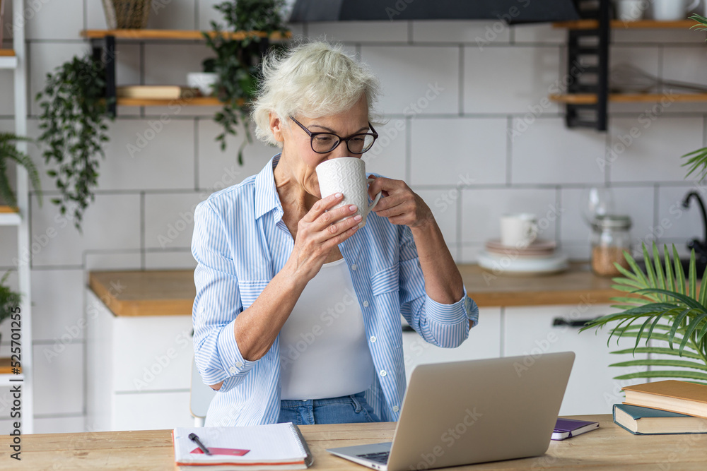Beautiful senior woman with short grey hair and lovely smile shopping in the internet at home with a credit card. Concept of mature woman using technology Beautiful senior woman with short grey hair and lovely smile shopping in the internet at home with a credit card. Concept of mature woman using technology
