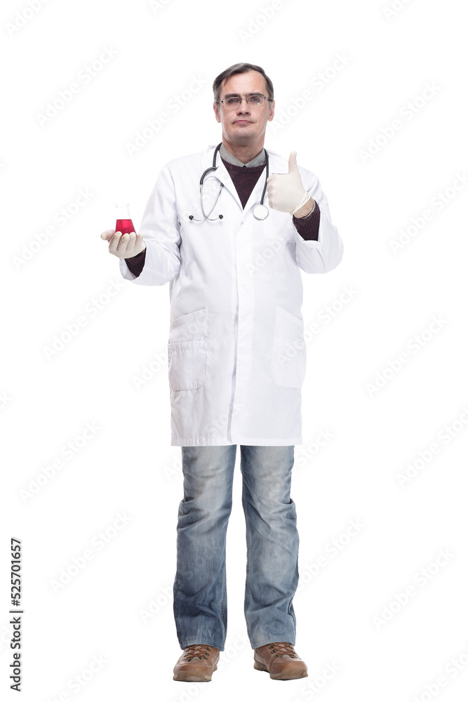 serious doctor with a laboratory flask in his hands . serious doctor with a laboratory flask in his hands .