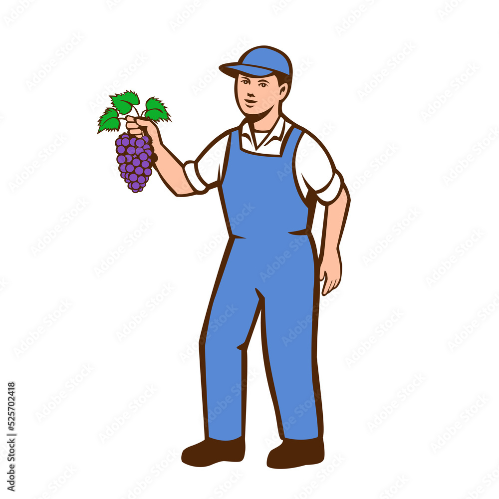 Organic Farmer Boy Grapes Standing Retro Organic Farmer Boy Grapes Standing Retro