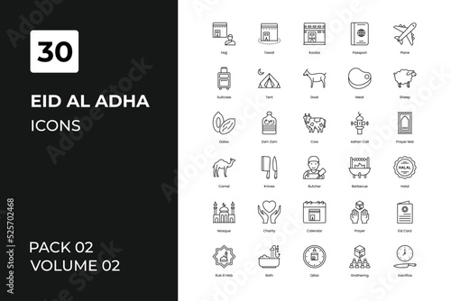 Eid Al adha icons collection. Set contains such Icons as adha, alquran, cow, eid, eid al-adha, eid mubarak, more 