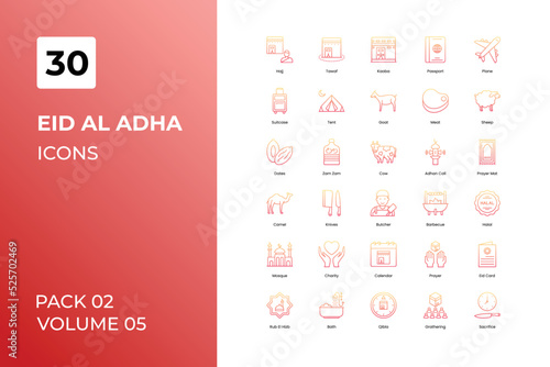 Eid Al adha icons collection. Set contains such Icons as adha, alquran, cow, eid, eid al-adha, eid mubarak, more 