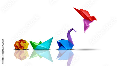 Fotografia Success transformation and Transform to succeed or improving concept and leadership in business through innovation and evolution with paper origami changed for the better