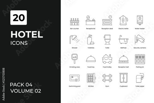 Hotel icons collection. Set contains such Icons as bar, bed, breakfast, more 