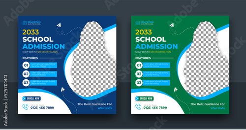 School admission social media post banner, Back to school admission promotion social media post template design, Editable Vector illustration.