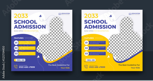 School admission social media post banner design. Back to school admission promotion social media post template design, education advertisement. Editable Vector illustration.