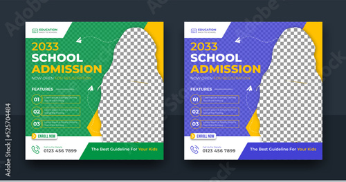 School admission promotional instagram banner or back to school social media post template. school admission template for social media ad. Editable Vector illustration.