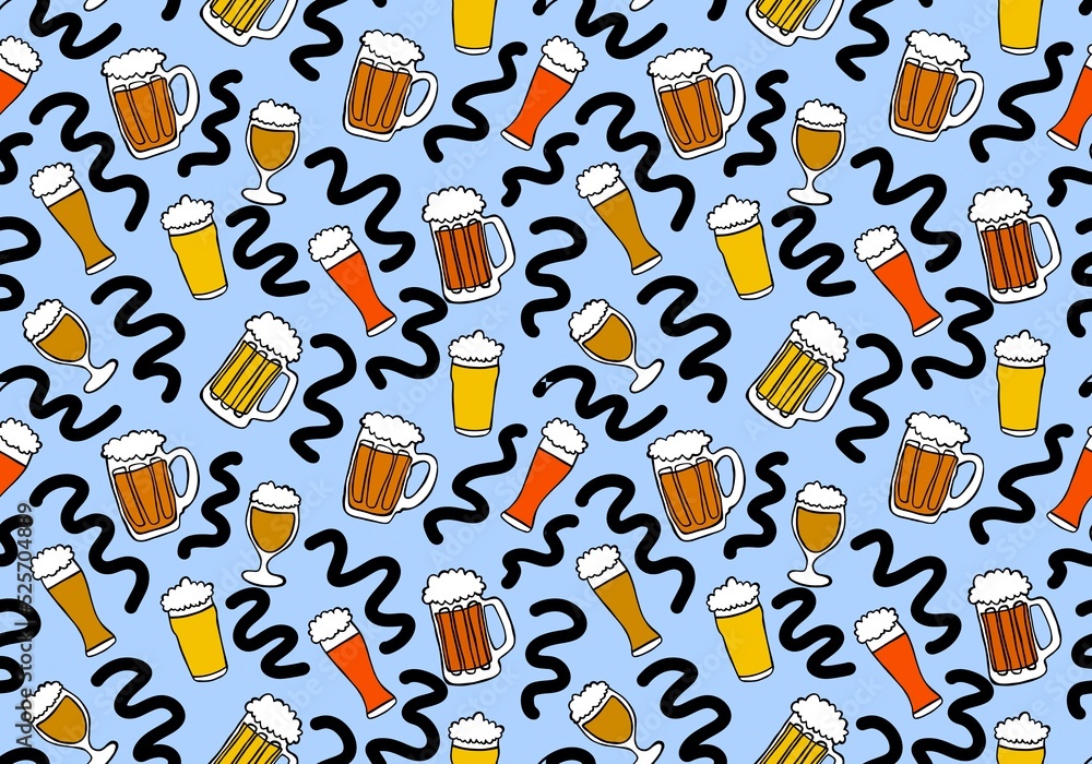 Obraz premium Octoberfest seamless beers pattern for fabrics and textiles and packaging and wrapping paper and menu