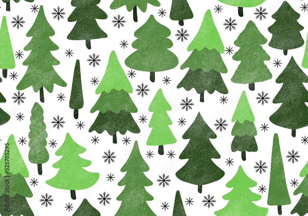 Obraz premium Winter forest seamless Christmas tree pattern for new year wrapping paper and kids clothes print and Noel