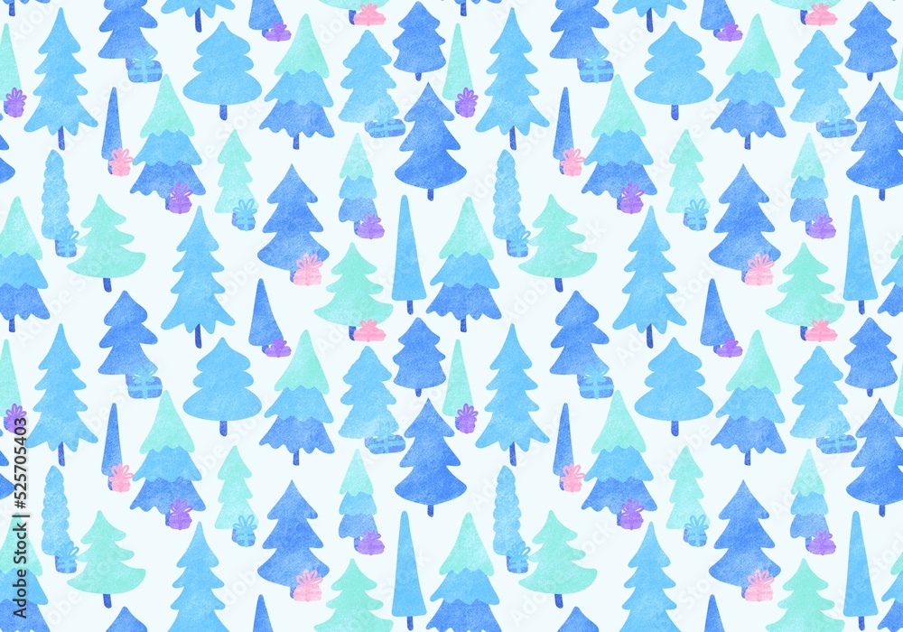 Obraz premium Winter forest seamless Christmas tree pattern for new year wrapping paper and kids clothes print and Noel