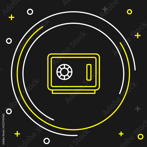 Line Safe icon isolated on black background. The door safe a bank vault with a combination lock. Reliable Data Protection. Colorful outline concept. Vector