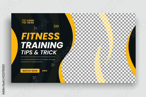 gym poster thumbnail social media promotion and youtube thumbnail banner post template design, video thumbnail. Editable vector