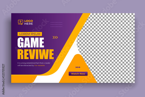 Game review best YouTube thumbnail design and web banner template, Youtube live stream video thumbnail, Editable vector