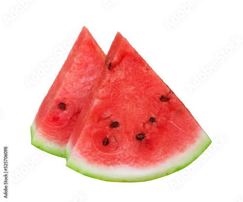 Two slices of watermelon isolated on white background.