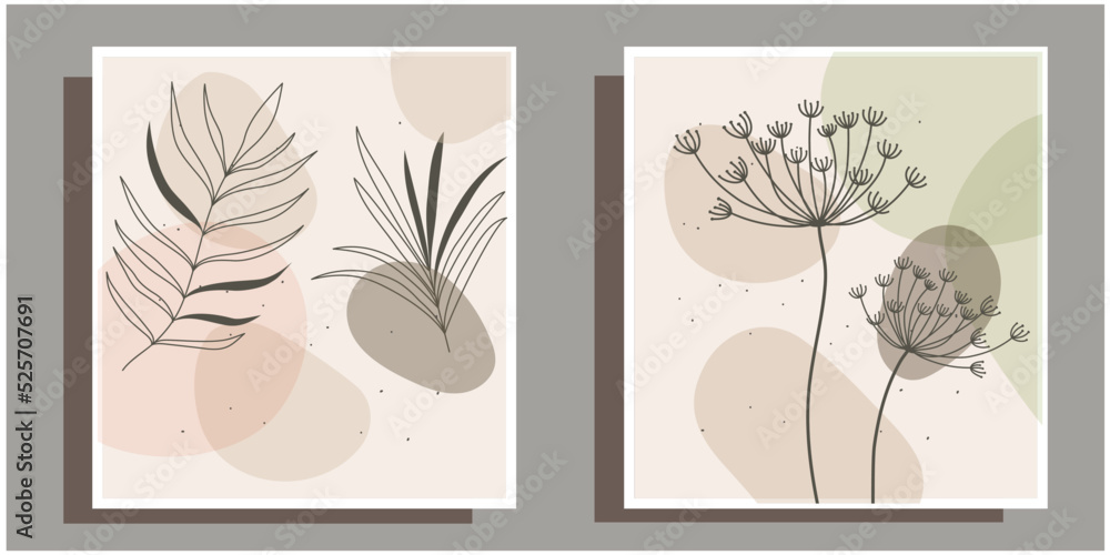 Set of 2 posters. Abstract background. Vector stock illustration. Futurism. Leaves and palms. Kit. Modern Art Set of 2 posters. Abstract background. Vector stock illustration. Futurism. Leaves and palms. Kit. Modern Art