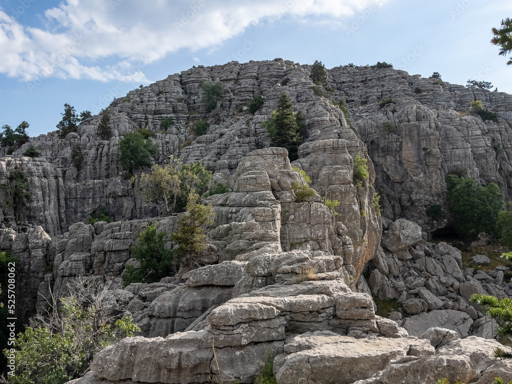 changes and formations of limestone cliffs in the high mountains of the Mediterranean