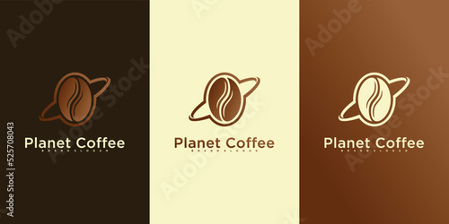 Modern planet coffee logo with unique element shape Premium Vector