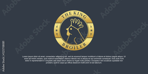 King broiler logo design with gold emblem style Premium Vektor