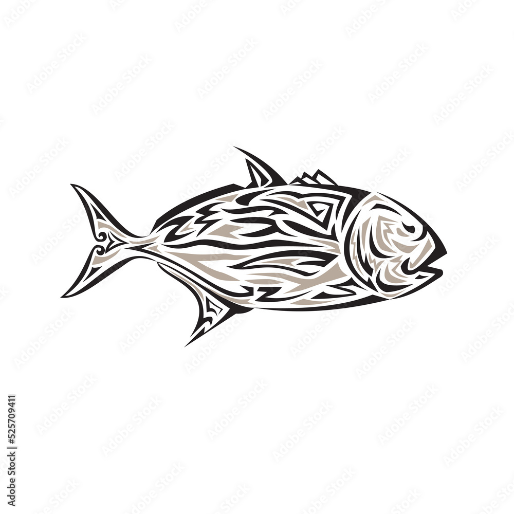 Giant Trevally Side Isolated Tribal Art Giant Trevally Side Isolated Tribal Art