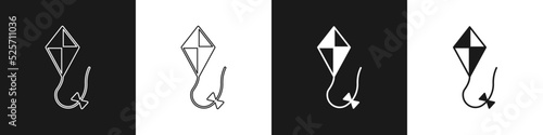 Set Kite icon isolated on black and white background. Vector
