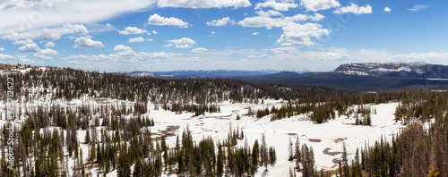 Mountain Pass in Uinta-Wasatch-Cache National Forest, Utah, United States of America. Trees and Snow on American Landscape. Nature Background Panoramic View