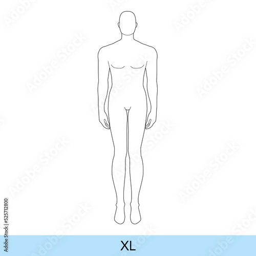 XL Size Men Fashion template extra large 9 head Croquis plus size model Curvy body figure front, back view. Vector isolated outline sketch boy for Fashion Design, Illustration, technical drawing