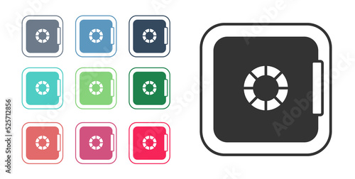 Black Safe icon isolated on white background. The door safe a bank vault with a combination lock. Reliable Data Protection. Set icons colorful. Vector