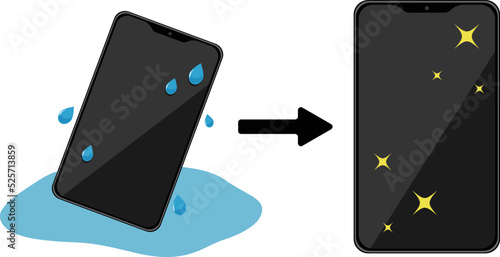 スマートフォンの修理ビフォーアフター　水没　水たまり