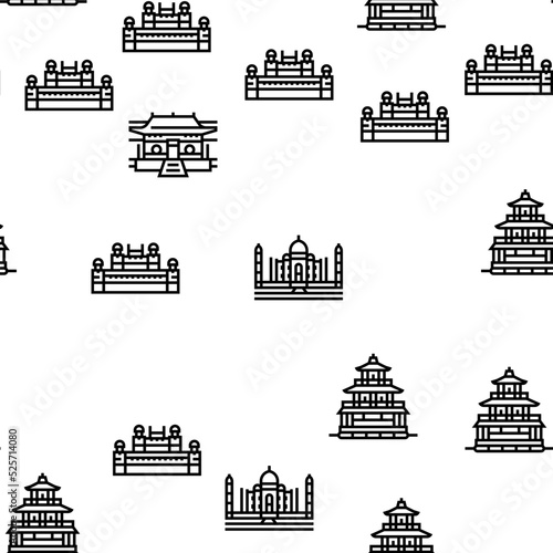 Asia Building And Land Scape vector seamless pattern