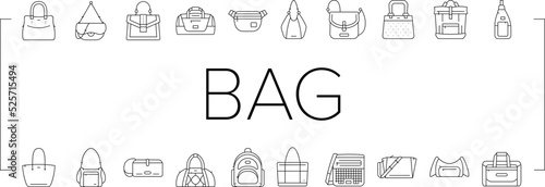 bag handbag woman purse fashion icons set vector