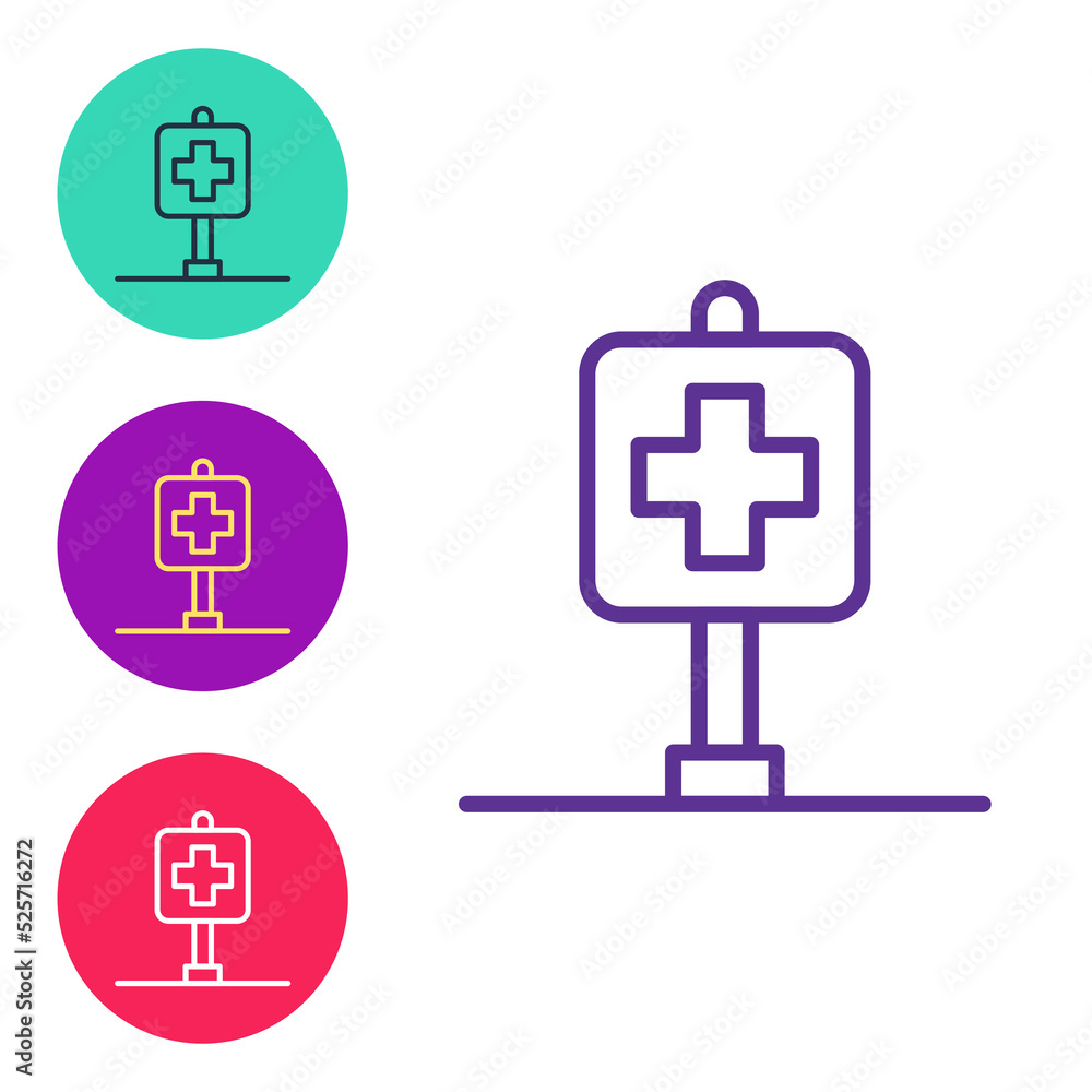 Set line Medical map pointer with cross hospital icon isolated on white background. Set icons colorful. Vector Set line Medical map pointer with cross hospital icon isolated on white background. Set icons colorful. Vector