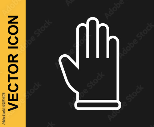 White line Rubber gloves icon isolated on black background. Latex hand protection sign. Housework cleaning equipment symbol. Vector