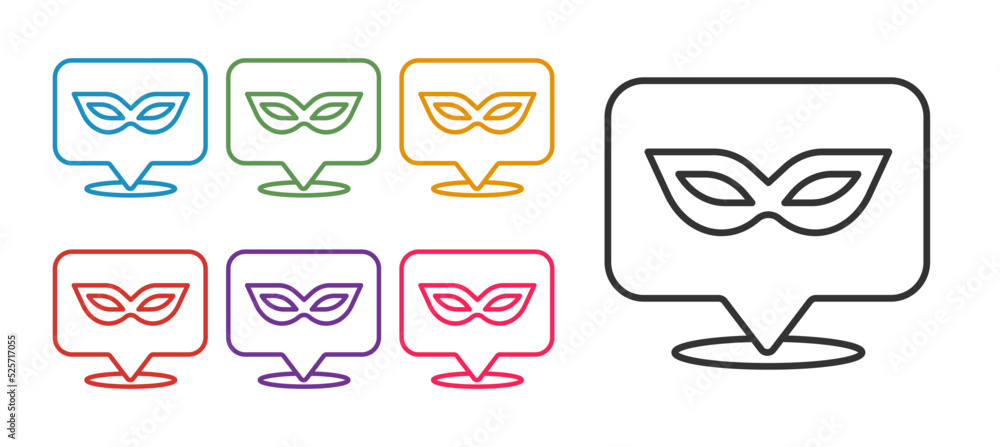 Set line Carnival mask icon isolated on white background. Masquerade party mask. Set icons colorful. Vector